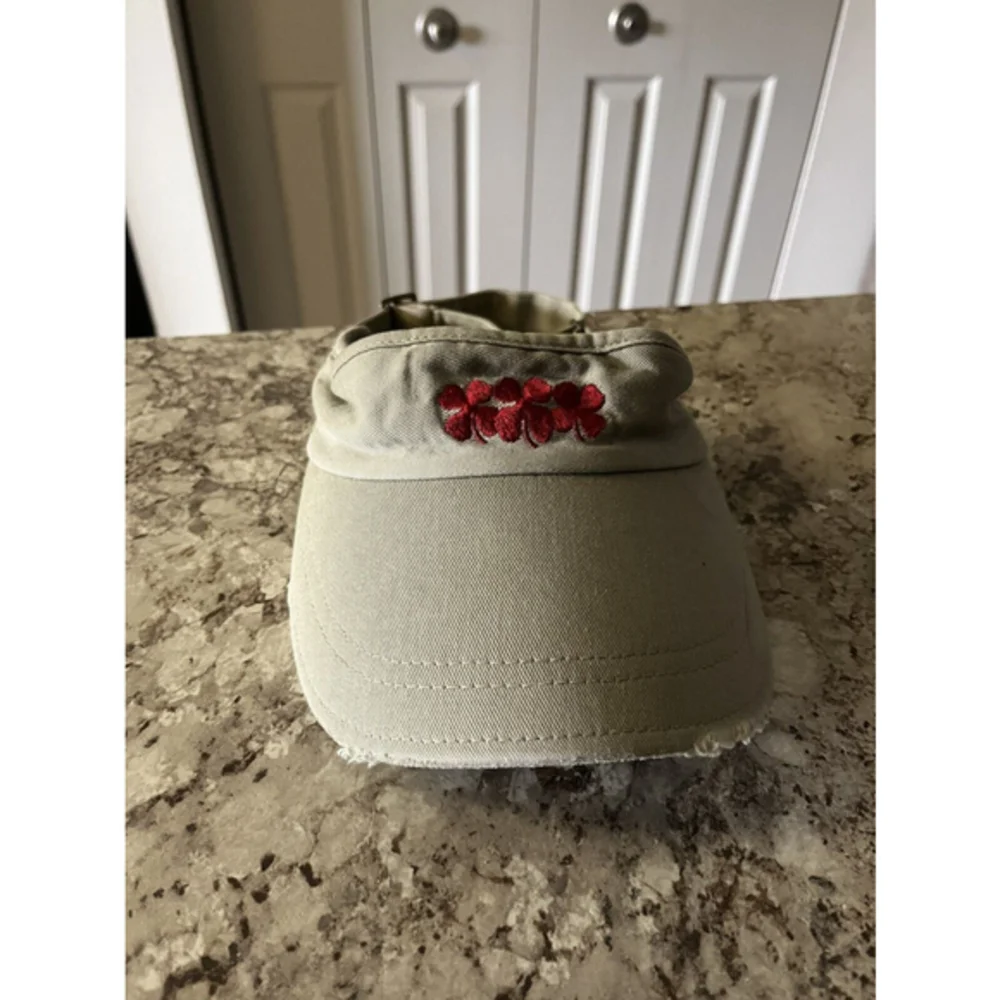 Vintage LUCKY BRAND Distressed Beige Adjustable Visor Cap Clover‎ Golfing Y2K